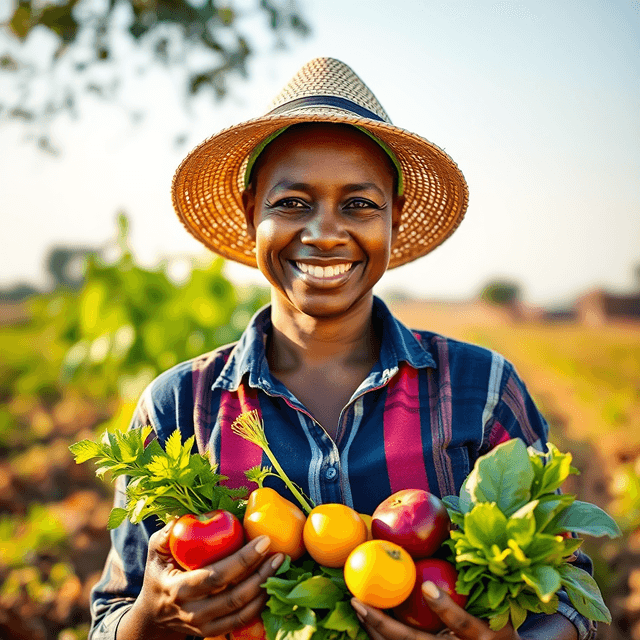 Smiling farmer with fresh vegetables